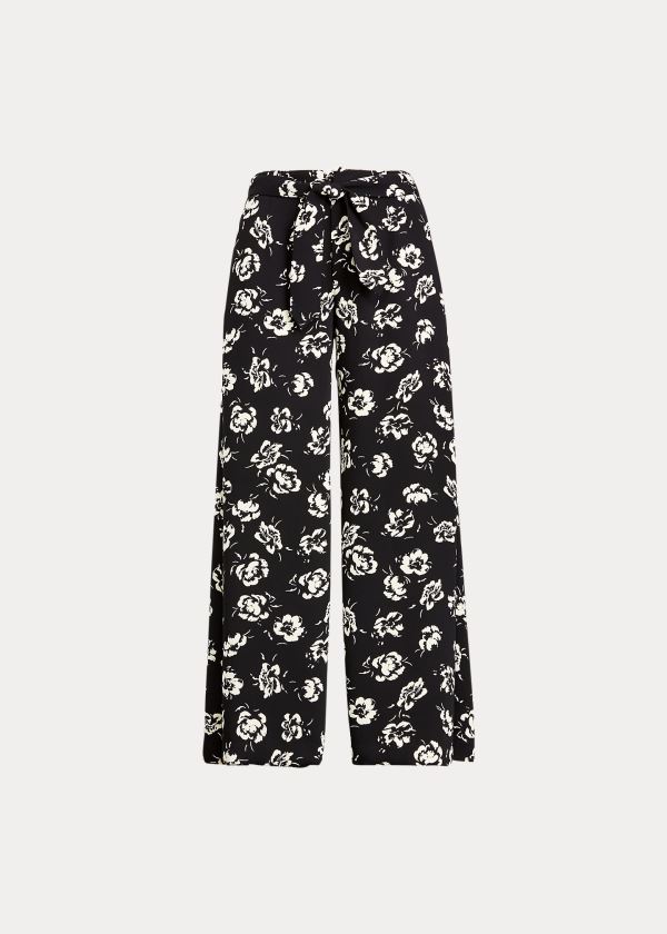 Pantalones Polo Ralph Lauren Mujer Negros / Blancos - Rose-Print Satin - QGVMF8671